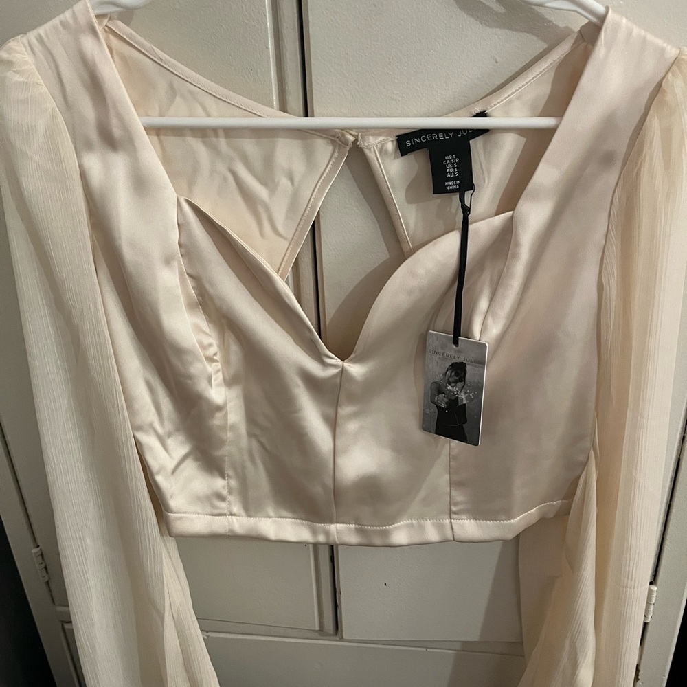 Sincerely Jules Cream Crop Blouse with Cut Out Design